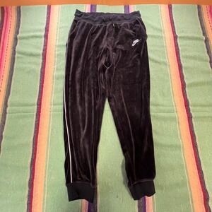 Nike Velour Joggers Womens Small Black Velvet Tapered Sweatpants Side Stripe